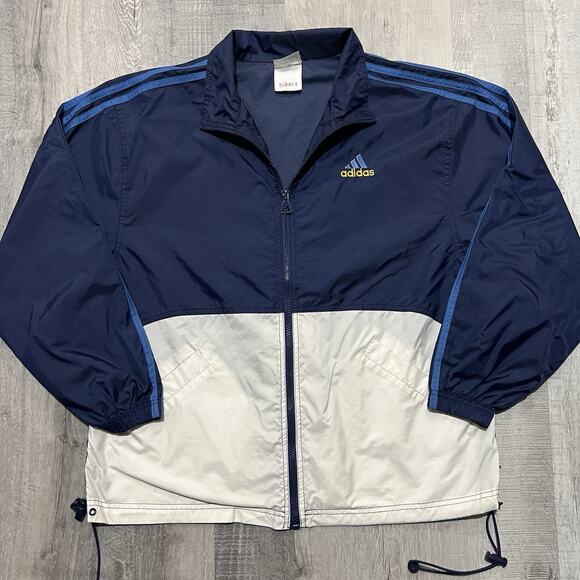 Vintage Adidas Windbreaker Jacket Blue/White Nuggets Athletic Nylon Full Zip L - Picture 1 of 4